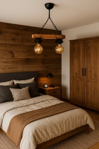 Doğal Ahşap 2'li Rustik Tasarım Dekoratif Şapkalı Halatlı Avize, Şık ve Sıcak Atmosfer